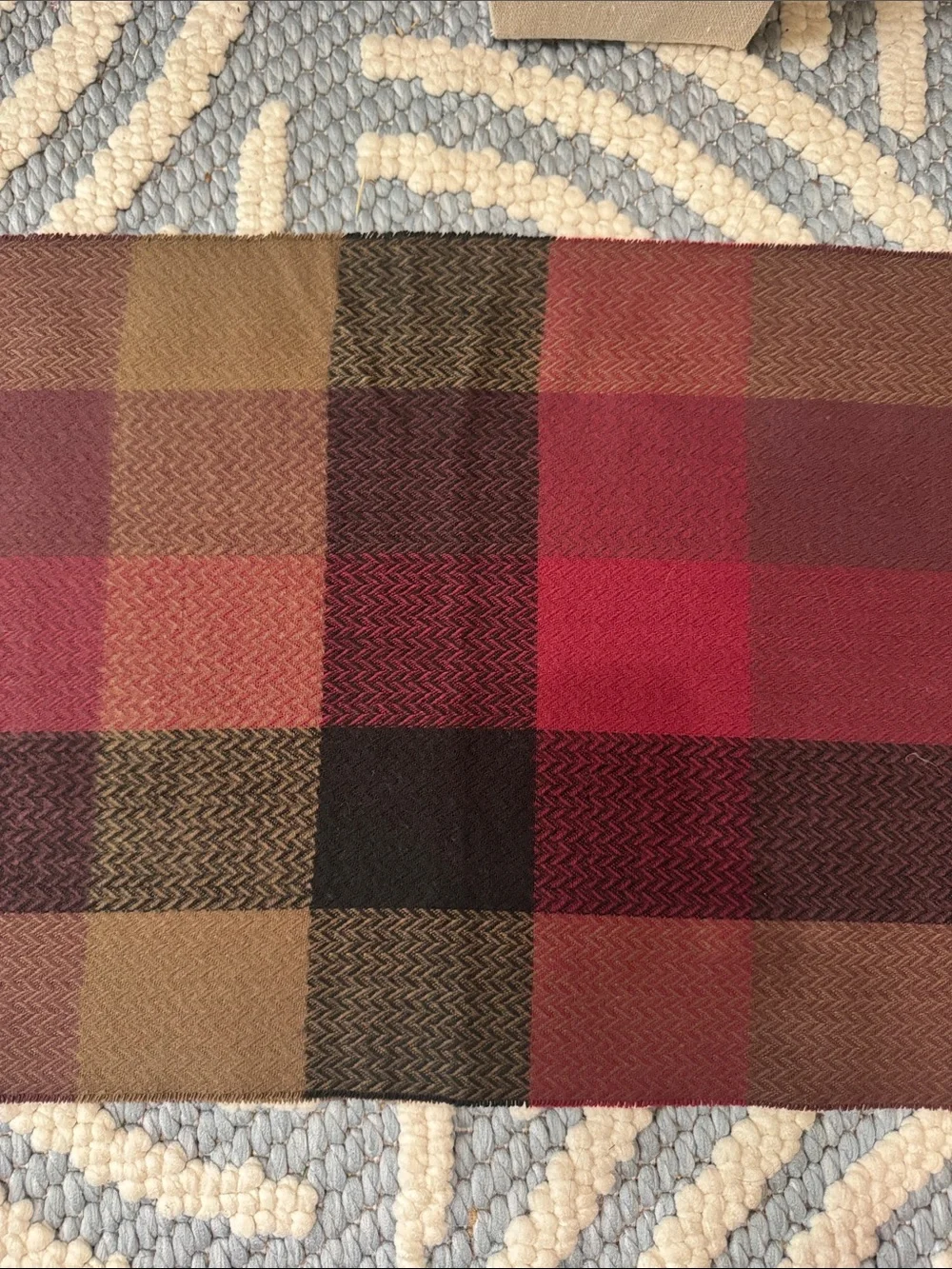 Vintage 100% Cashmere Scarf Made in Scotland Plaid Burgundy Brown Fringe Unisex